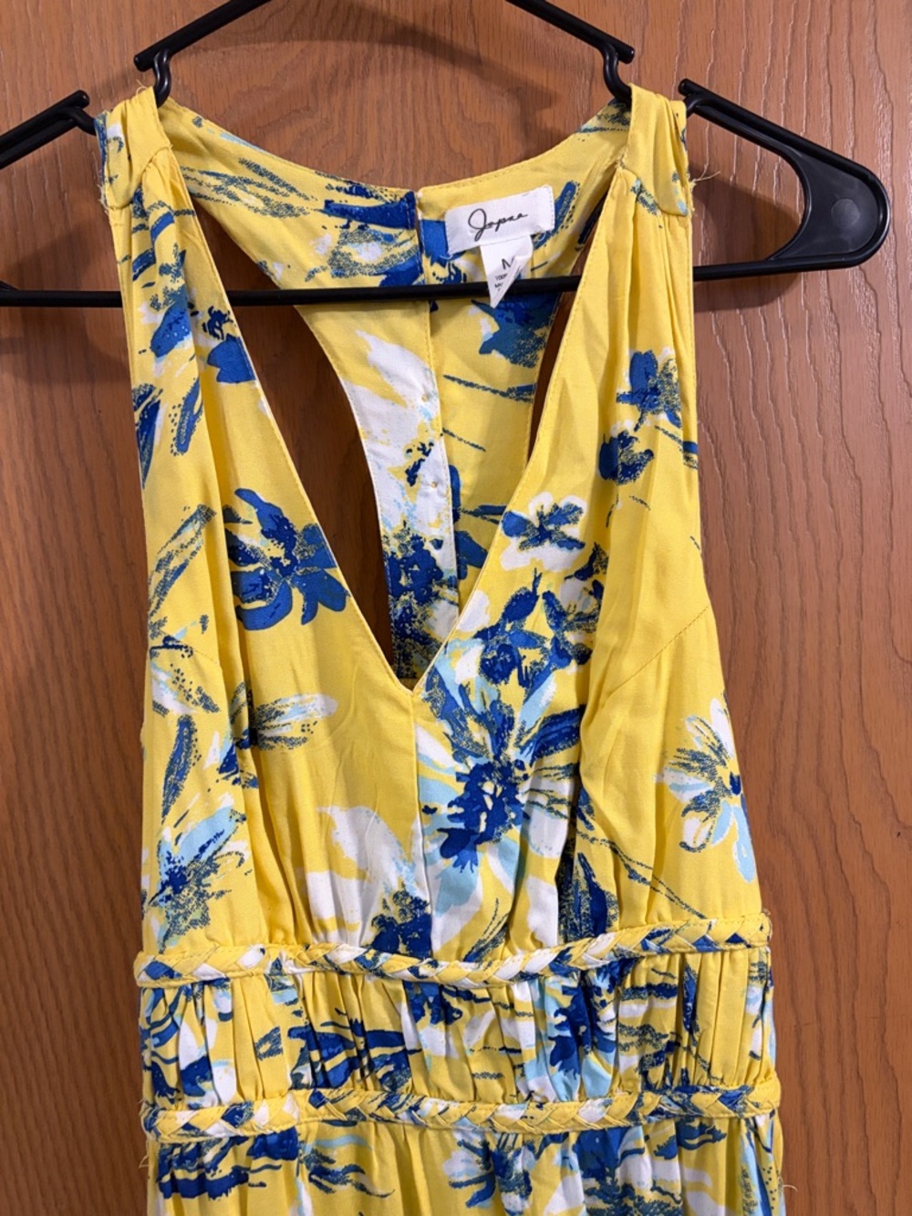 Japna Women’s Yellow and Blue‎ Floral Design Rayon Maxi Dress Medium - Picture 3 of 7
